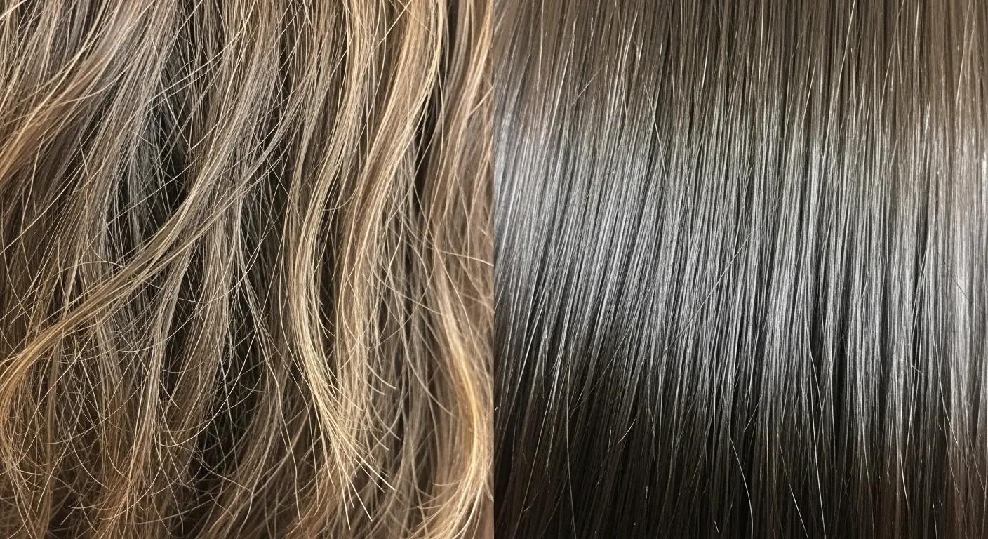 Shampoo para cabelo seco com ingredientes naturais em bancada de cuidados capilares