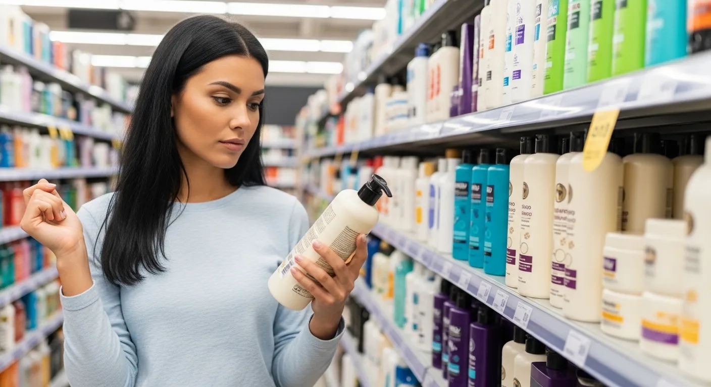 Shampoo hidratante profissional para cabelo seco em prateleira de loja especializada