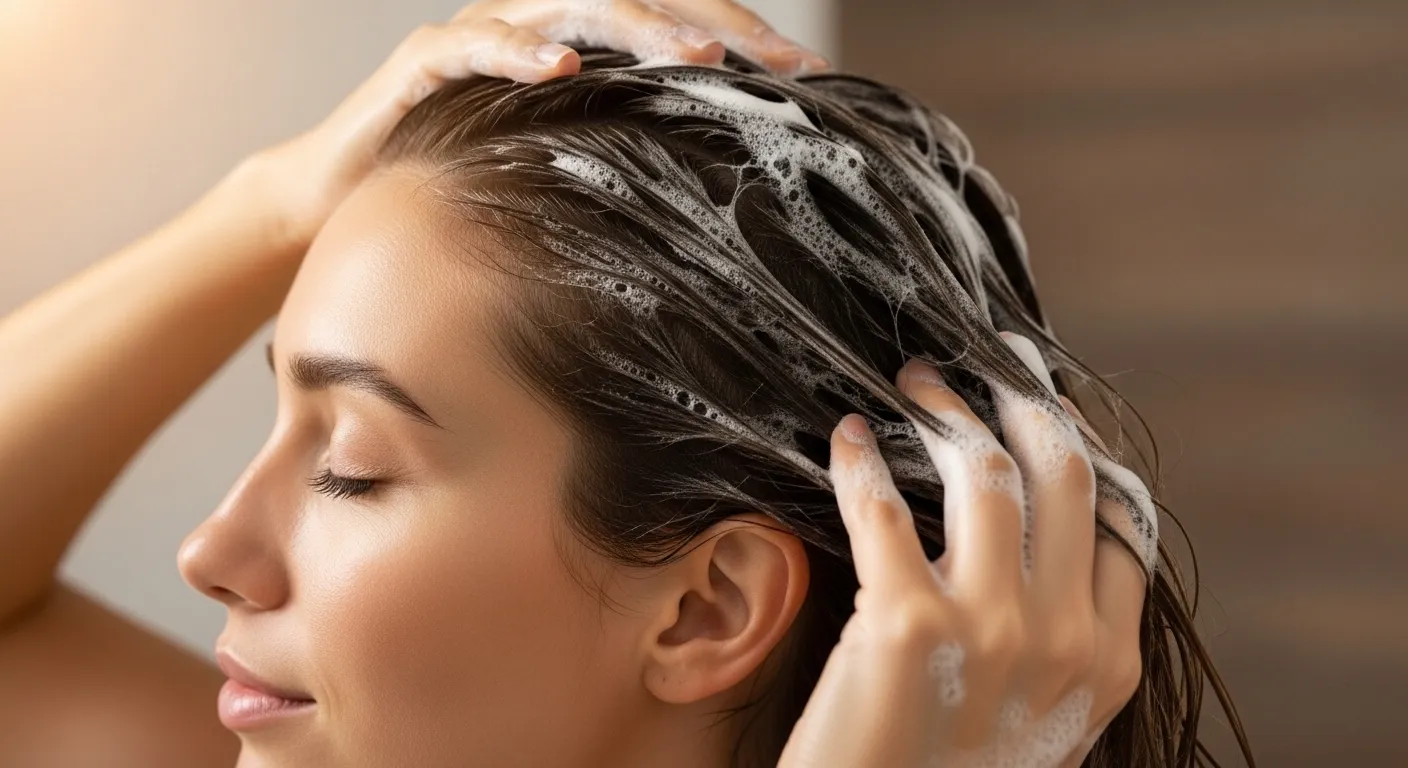 Shampoo para cabelos secos em prateleira de salão de beleza profissional