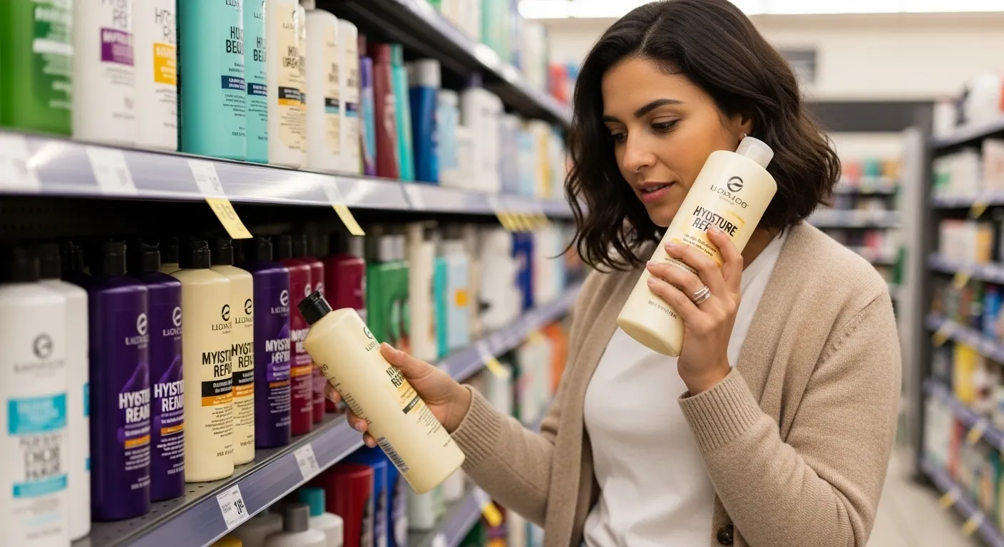 Shampoo TRESemmé e Kérastase para cabelos ressecados lado a lado em bancada de banheiro